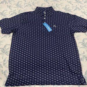 NWT Men’s Polo Shirt with tiny Palmetto tree and moon repeat pattern all over.